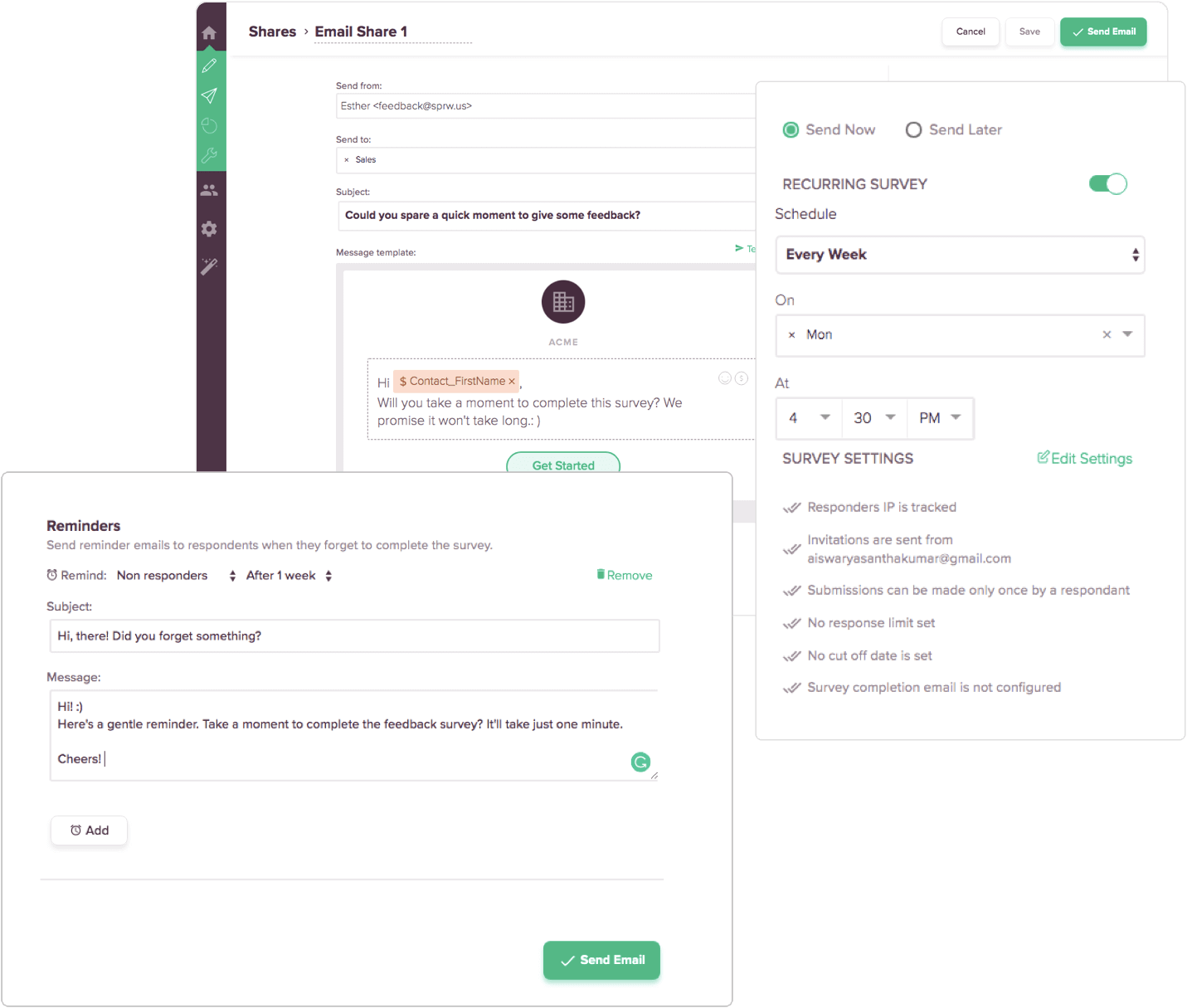 Schedule and automate periodic surveys with SurveySparrow's recurring feature.